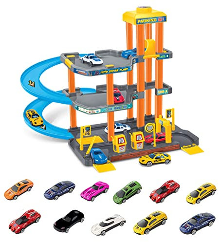 Xwin Sportseries Spiral Parking Garage Toy Set for Kids, 3-Story Parking Lot Playset Preschool Car Games Toys for Kids Vehicle Playsets Race Car Ramp Track Toy for 5 6 7 Year Old
