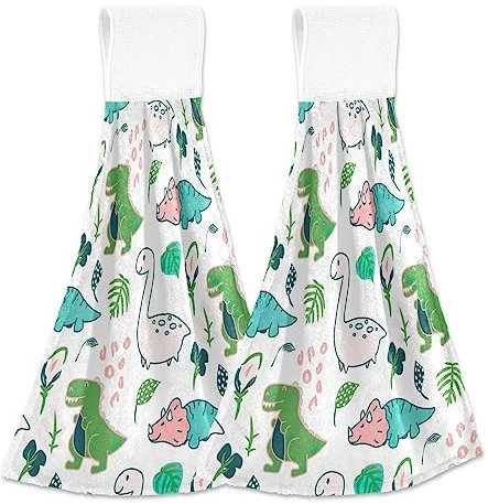 FRODOTGV Niedliches buntes Dino-Badetuch mit Aufhängeschlaufe, 2 Badetücher mit Aufhängeschlaufen, Waschlappen und Handtüchern