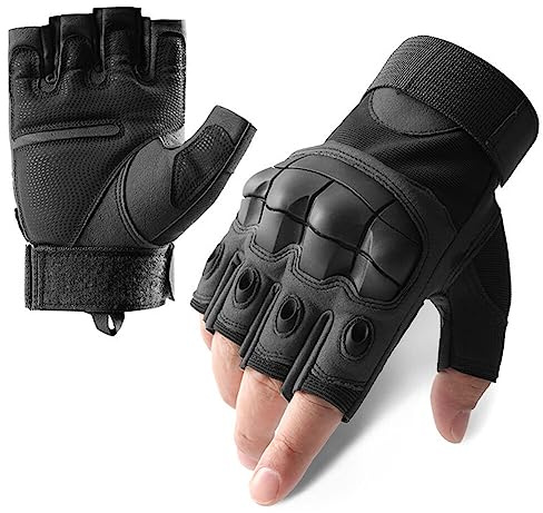 ISAKEN Guanti da Moto Uomo Estivi Touchscreen, Guanti da Moto Touch Screen Guanti Tattici Senza Dita con Fori Traspiranti Guanti Protezione Nocche per Moto Ciclismo Scooter Bici Camping Outdoor