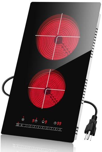 GRACEALL Placa Vitrocerámica 2 Zonas 3000W 30 cm, Placa Eléctrica Domino Encastrable o Portátil con Enchufe, Temporizador, Pausa, Mantener Caliente y Bloqueo Infantil, Slide-181