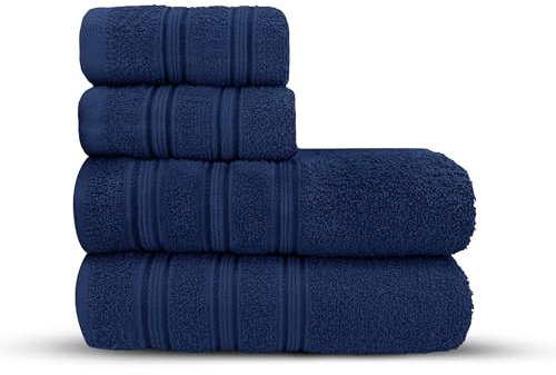 Velosso 4 Pce Hampi Towel Bale Set Luxuriously Soft, Highly Absorbent 100% Combed Ring Spun Cotton, Oversized Thick 2 Hand Towels and 2 Bath Towels, Premium Towels Spa & Hotel (Navy)