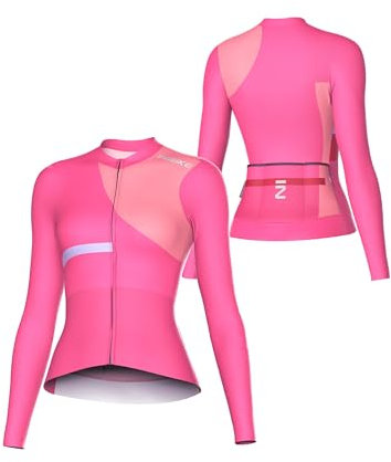 INBIKE Maillots de Cyclisme Femme Manches Longues Vêtements de Vélo VTT Respirant Séchage Rapide Léger Rose-XL