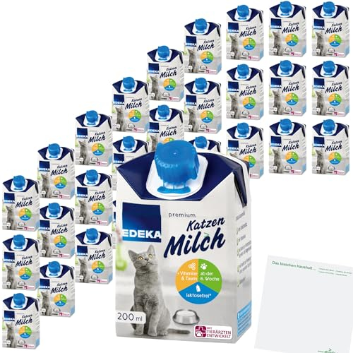 Edeka Premium Katzenmilch laktosefrei mit Inulin, Vitaminen und Taurin ab der 6 Woche VPE (27x200ml Packung) + usy Block