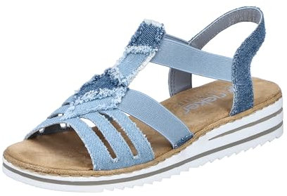 Rieker Damen V0678 Keilsandaletten, Blau, 39 EU