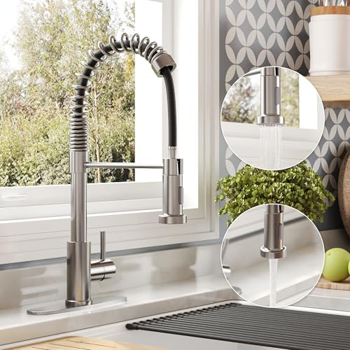 DeerValley Robinet de cuisine extensible avec douchette de pulvérisation à 2 jets, mitigeur monocommande rotatif en acier inoxydable pour évier, robinet de cuisine flexible
