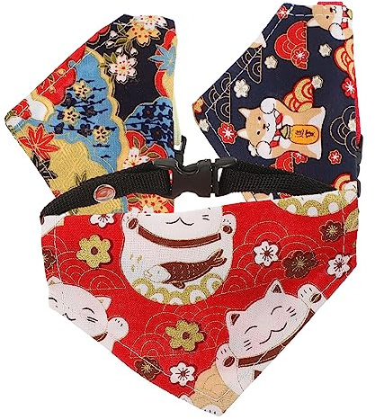 Happyyami 3stücke Katzenschal Aus Baumwolle Mit Entzückendem Muster Verstellbarer Schnalle Atmungsaktiv Und Waschbar Für Haustierzubehör