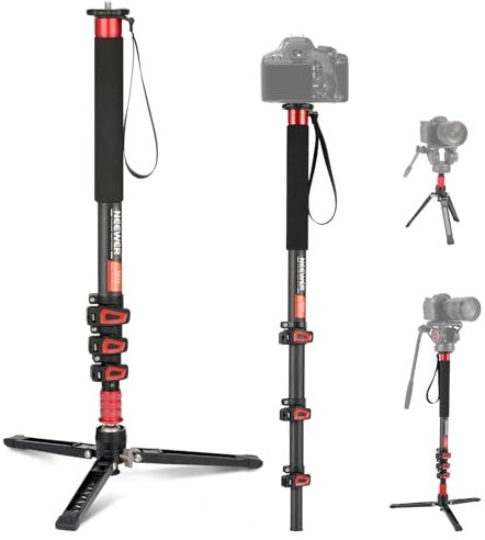NEEWER 71,6 Monopié Cámara, Trípode Viaje Ligero Fibra Carbono con Base Desmontable para Grabación Video con Videocámara DSLR, Palo Selfie Telescópico y Trekking Bastón, Carga Máxima 6kg, TP71