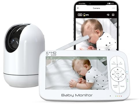 LNBEI Säker babymonitor med kamera och ljud, smart WiFi-skärm, mörkerseende babykamera och 5 tums dedikerad skärm, HD-video, tvåvägskommunikation, mörkerseende och rörelsevarningar – app-fjärrkontroll