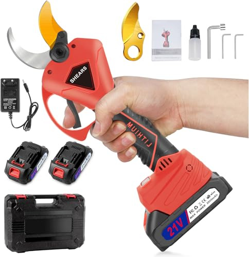 Tijeras de Podar a Batería Profesional con 2 Baterías de 2000mAh Máximo 50 mm, Cuchillas Afiladas Sk7 Motor sin escobillas de tijeras de podar con pantalla LCD para huertos y jardines de viñedos