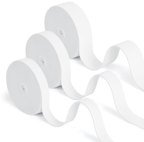 Romon Elastique Couture, 18m Long Bande Elastique Couture, 3 pièces Ruban Elastic, Couture Blanc et Deux Rouleaux de, Bande pour Extendeurs de Taille Ceinture, Large Perruque Ruban pour la Maison