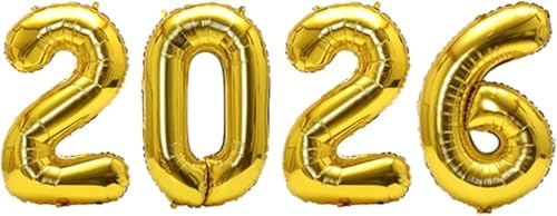 Alfven 2026 Globos,Decoracion Nochevieja 2026, Dorados Año Nuevo Globos,Números Dorados 2026 para Fiesta de Graduación Año y Cumpleaños Decoración Resistente y Autoinflable