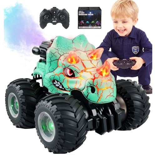 BEZGAR Monster Truck Toys, 1:18 Remote Control Monster Truck, Blue | with Water Spray & Dancing Spins, 4WD RC Truck for Boys, RC Cars with 2 Batteries, Toys for 6+ Year Old Boys