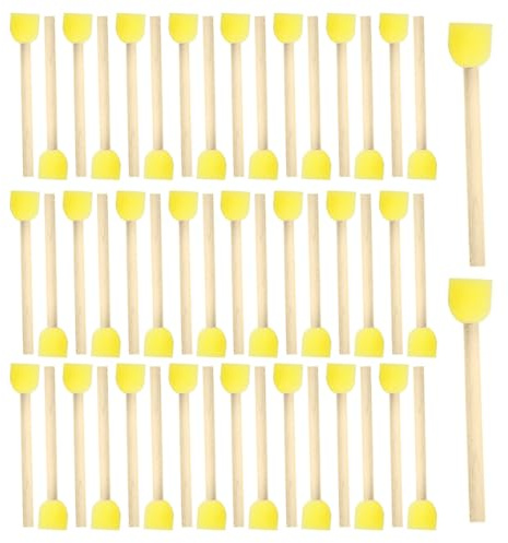 40 Pinceles Redondos de Esponja para niños, esponjas Redondas, Pinceles de Esponja para Pintar, Pinceles de Espuma para Pintura acrílica, Mango de Madera para Manualidades, garabatos Infantiles