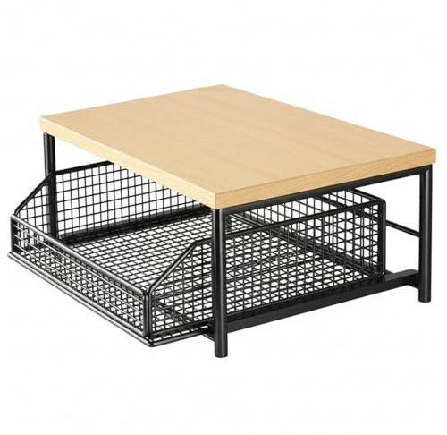 Uanqfegy Supporto per microonde con cassetto, ripiano per microonde Resistente da appoggio da Cucina con Struttura in Metallo con Piano in Legno