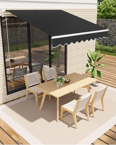 GarveeLife Store à Bras articulé 400 x 250 cm, UV40+ et imperméable, avec manivelle et Support Mural, Longueur + Angle réglable, Stores pour terrasse et Balcon, Protection Solaire, de Balcon