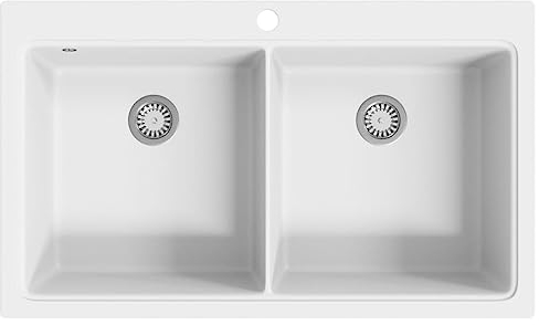 vidaXL Lavandino Cucina Granito Bianco lavello Doppio con Montaggio sopra
