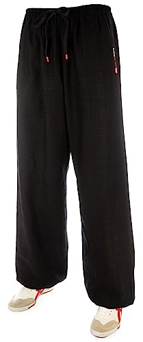 wu designs Leinen (Mittel) Kung Fu & Tai Chi Trainingshose Schwarz 180