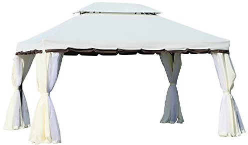 Outsunny Tonnelle de Jardin extérieur 4 x 3 m Barnum Double Toit Tente de réception avec parois et moustiquaires Blanc