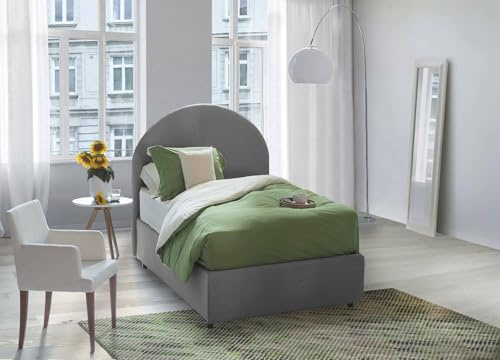 Talamo Italia - Einzelbett Emma, ??Bettkasten mit Stoffbezug, 100 % Made in Italy, Öffnung vorne, inklusive Matratze 80x190 cm, Grau