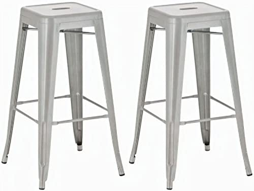 CLP 2er Set Barhocker Joshua I Stapelbare Tresenhocker aus Metall I Barstühle mit Fußstützen I Sitzhöhe 76 cm I Stapelhocker, Farbe:Silber