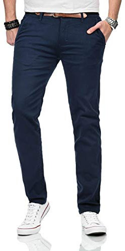 Maurelio Modriano Herren Designer Chino Stoff Hose Chinohose MM015 [MM-015-Dunkelblau-W32-L30]