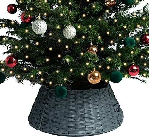 RELSY Falda de árbol de Navidad gris, cesta de base de árbol de Navidad, ratán y falda de árbol de Navidad de mimbre para cualquier tamaño de árbol (tamaño grande, gris frío)