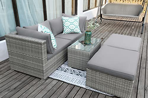 Ondis24 fertiges Gartenmöbel Set Sonora, Sitzgruppe für 4 Personen, Gartenset mit Tisch Sitzkissen, Balkonmöbel Essgruppe Garten, Lounge Sitzgarnitur