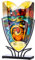 GILDE GLAS art Deko Vase auf schwarzem Metall Ständer - Kunstobjekt handbemalt - Mehrfarbig Höhe 48 cm