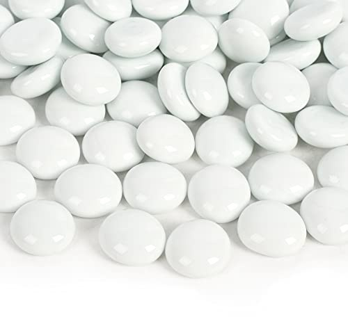 HUIANER Ciottoli rotondi in vetro, 450 g, pietre piatte da spargere da tavolo, per riempire vasi, acquari, decorazioni da giardino (bianco)