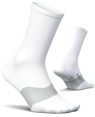 Feetures Elite Ultra Light Cushion Mini Crew Sock - Sport Sock with Targeted Compression - New White, M (1 Pair)