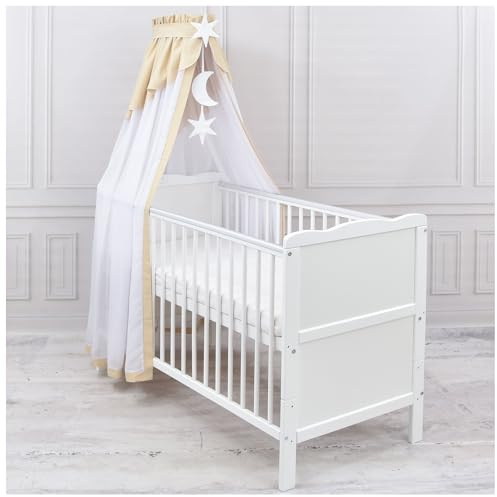 Generisch Baby Delux Babybett Himmel Betthimmel Chiffon Baldachin für Babybett Kinderbett Wiege Stubenwagen Himmelstange Applikationen Deko (Beige, ohne Himmelstange)