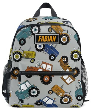 Sac à dos personnalisé pour enfant garçon/fille, ajoutez le nom ici fait personnalisé pour enfants maternelle sac à livres d'école machines de construction tracteurs camion S, Machines de