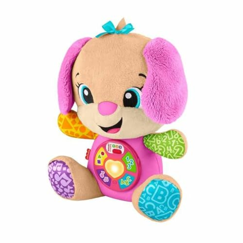 Fisher-Price Laugh & Learn Perrita con Smart Stages Peluche musical de aprendizaje con Smart Stages para bebés a partir de 6 meses, versión multilingüe: Italiano, Español, Portugués, Inglés, JFD35