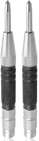 Yakamoz 6 Inch Automatic Center Punch Tool - 2Pcs Stainless Steel Spring Loaded Center Hole Punch for Metal Wood Glass Plastic & Emergency Car Window Breaker, Adjustable Tension, Non-Slip Grip