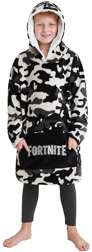 Fortnite Oversized Hoodie, Sudadera Manta con Capucha para Niños y Adolescentes +14 Poncho Manta Extra Largo Regalos para Gamers (Camuflaje Negro Niños)