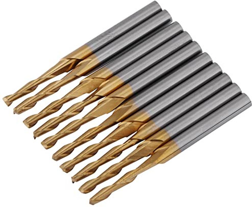 CYTGOUPER 10 Stück Titanbeschichteter Doppelflüten Schaftfräser, 3,175mm Schaft 2mm Schneidkanten Durchmesser Fräsbohrer CNC Fräser 2mm für oberfräsevon Metall Holz Kunststoffen