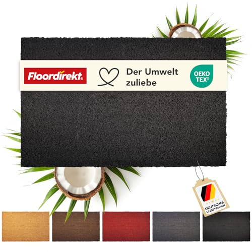 Floordirekt Zerbino per interni e esterni, 60x90 cm, nero, zerbino in cocco per la porta di casa, zerbino antiscivolo, zerbino in cocco, tappetino per scarpe, antiscivolo (24mm)