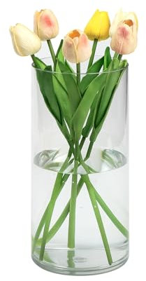 QEEYON Vaso Cilindrico in Acrilico, Alto 25 cm Vaso per Fiori in Plastica Ispessita per Composizioni Floreali, per Soggiorno, Cucina, Ufficio, Matrimoni (25 x 12 cm)