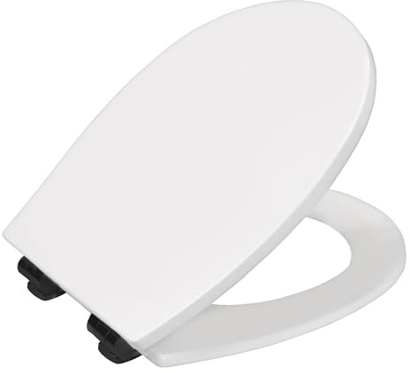 BEMIS Hudson Ultra-Fix Matt Toilet Seat - White. Wooden Toilet Seat with Water Based Paint for Easy Clean. Adjustable Matt Black Hinges, Universal & Easy Installation