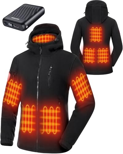GOTOBI Chaqueta Calefactable Mujer Con Batería Externa De 12V 18400 Mah, 8 Zonas De Calentamiento, 3 Niveles De Temperatura, Chaqueta fina con capucha y Polar per Lavori all'aperto,Negro,M