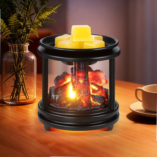 Wowlela Quemador eléctrico de cera con fogata, lámpara de fragancia eléctrica 3 en 1 para velas y aceites esenciales, lámpara de aroma para hogar, oficina, regalos y decoración