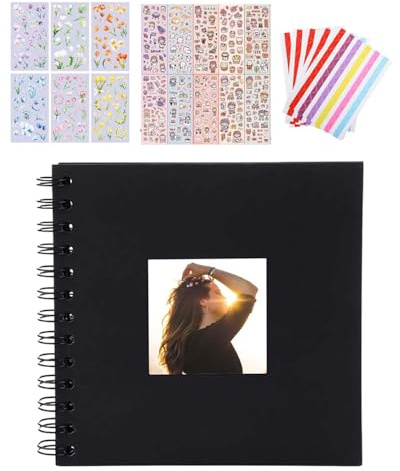 JUKOTA Álbum de fotos DIY, álbum de recortes de 20 cm, álbum de recortes cuadrado de tapa dura y libro de visitas, cumpleaños, perfecto para graduaciones, bodas, bebés, 20 páginas, negro