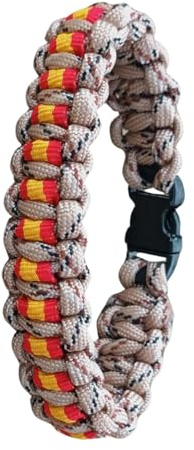 Pulsera de ESPAÑA de Paracord 550 (249kg) Tipo LLL, Modelo Basic, imprescindible en Supervivencia, Desmontable y Muy Resistente, Hecha a Mano y a Medida por 21Steps, Color ÁRIDO PIXELADO. (Talla 19)