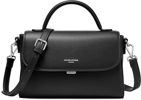David Jones - Sac Bandoulière Femme - Sac à Main Rabat Simili Cuir PU Porté Epaule - Besace Forme Cartable Taille Moyenne - Sac de Ville Tendance Shopping Elégant Mode - Noir