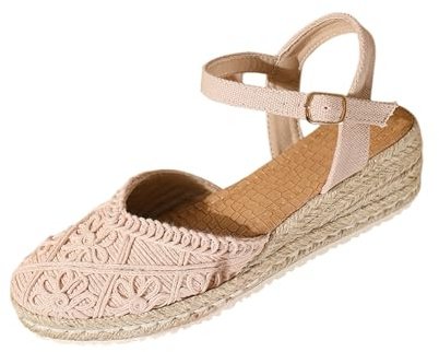 Espadrilles för kvinnor med platå sommarskor damer kilklack sandaler stängd mössa sandaler eleganta kilsandaler med justerbar rem damsandaler bekväma sommarsandaler