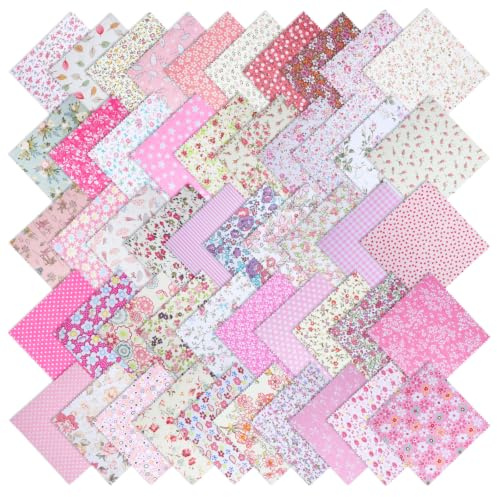 50 PCS Pink Fabric Squares Sewing Fabric Quilting Patchwork Fabrics | 5 × 5 inch cotton precut fabric squares for sewing project patchwork DIY crafts random pattern
