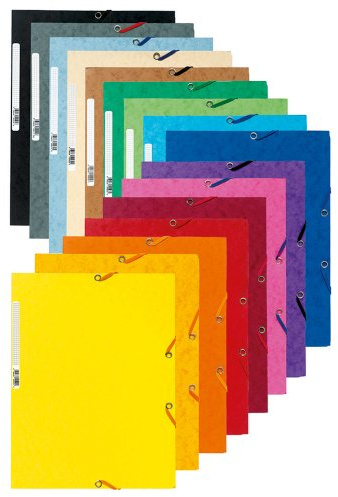 EXACOMPTA Lot de 50 Chemises 3 rabats elastique Carte lustrée 5/10e 400g, Couleurs assorties aléatoire