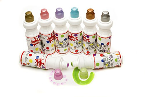 Scola Chubbi Paint Markers, 8 Assorted Pearlescent Colours, 75 ml Bottles, Quick Drying, No Mess or Spill, Art and Crafts Projects, Ideal for Schools and Kids