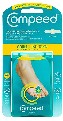 Compeed Corn Moisturising Plaster Pack of 6, Medium Sized - Hydrocolloid Gel - Heal Fast