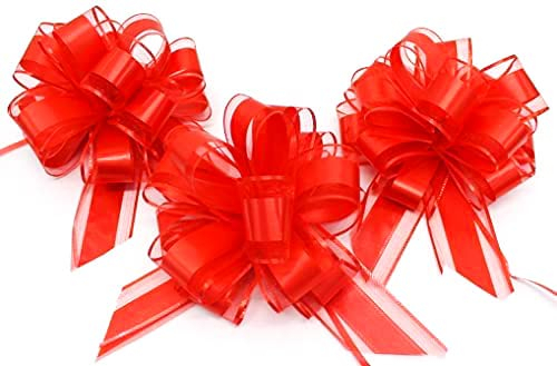 CaPiSo 18cm Große Ziehschleife Large Pull Bow Zugband Polyband Dekoschleife Geschenkschleife für Geschenke für Tüten Zuckertüten Basteln Dekorieren Verzieren (Rot, 3 Stück)